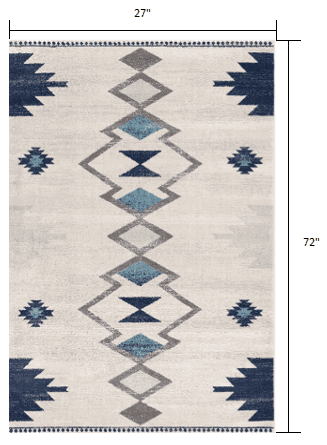 6' Runner Blue and Ivory Southwestern Area Rug - Homeroots - Flyclothing LLC