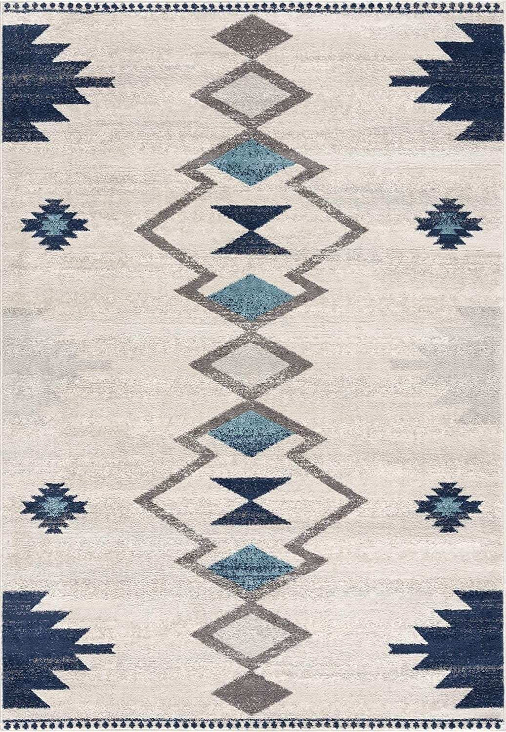 8' Runner Blue and Ivory Southwestern Runner Rug - Homeroots - Flyclothing LLC