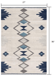8' Runner Blue and Ivory Southwestern Runner Rug - Homeroots