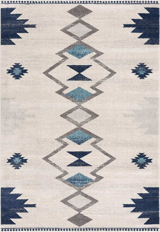 3' X 5' Blue and Ivory Southwestern Area Rug - Homeroots - Flyclothing LLC