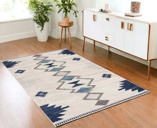 4' X 6' Blue and Ivory Southwestern Area Rug - Homeroots - Flyclothing LLC