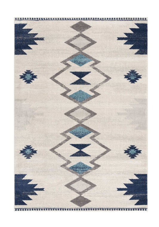 4' X 6' Blue and Ivory Southwestern Area Rug - Homeroots - Flyclothing LLC