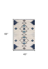 4' X 6' Blue and Ivory Southwestern Area Rug - Homeroots - Flyclothing LLC