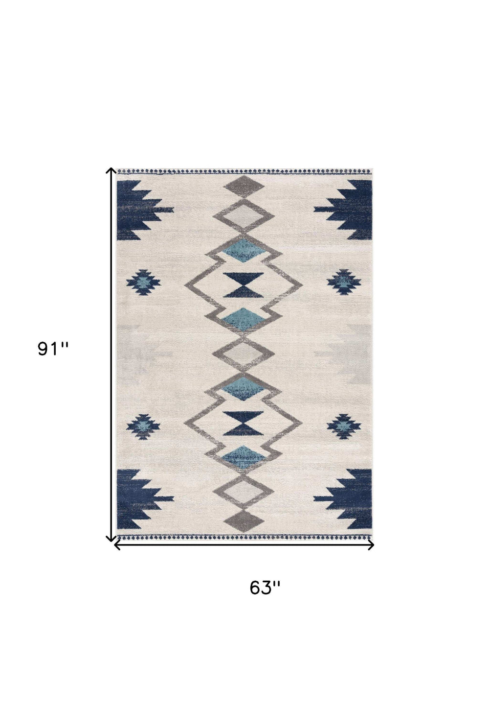 5' X 7' Blue and Ivory Southwestern Area Rug - Homeroots - Flyclothing LLC