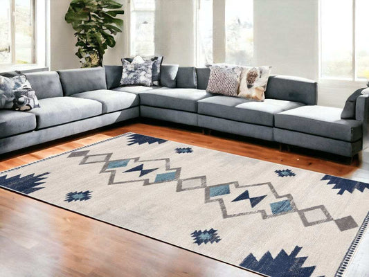 8' X 10' Blue and Ivory Southwestern Area Rug - Homeroots - Flyclothing LLC