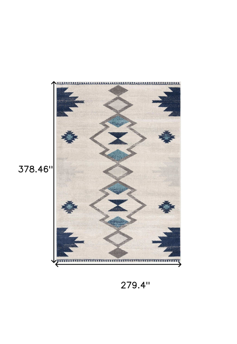 9' X 13' Navy and Ivory Tribal Pattern Area Rug - Homeroots - Flyclothing LLC