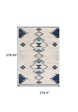 9' X 13' Navy and Ivory Tribal Pattern Area Rug - Homeroots
