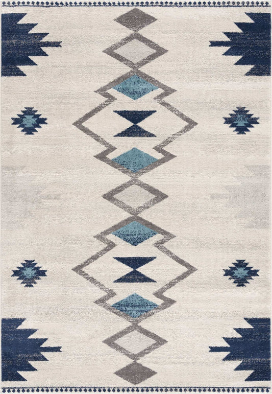 9' X 13' Navy and Ivory Tribal Pattern Area Rug - Homeroots - Flyclothing LLC