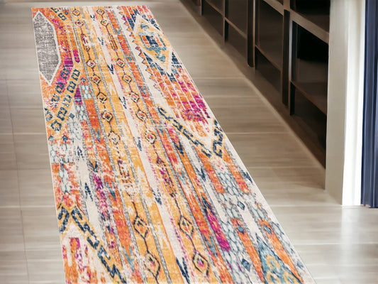 20' Runner Gold and Ivory Southwestern Runner Rug