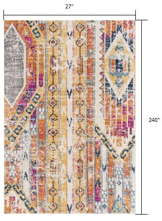 20' Runner Gold and Ivory Southwestern Runner Rug