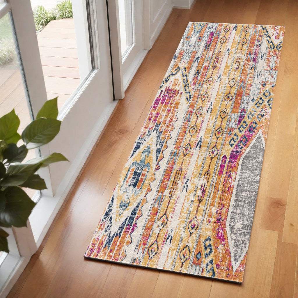 2' X 5' Gold and Ivory Southwestern Area Rug - Homeroots - Flyclothing LLC