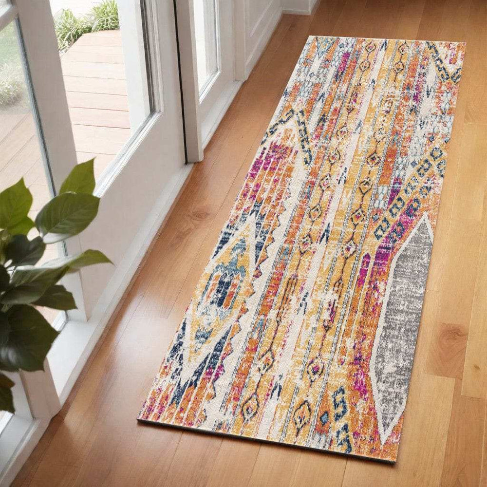 2' X 5' Gold and Ivory Southwestern Area Rug - Homeroots - Flyclothing LLC