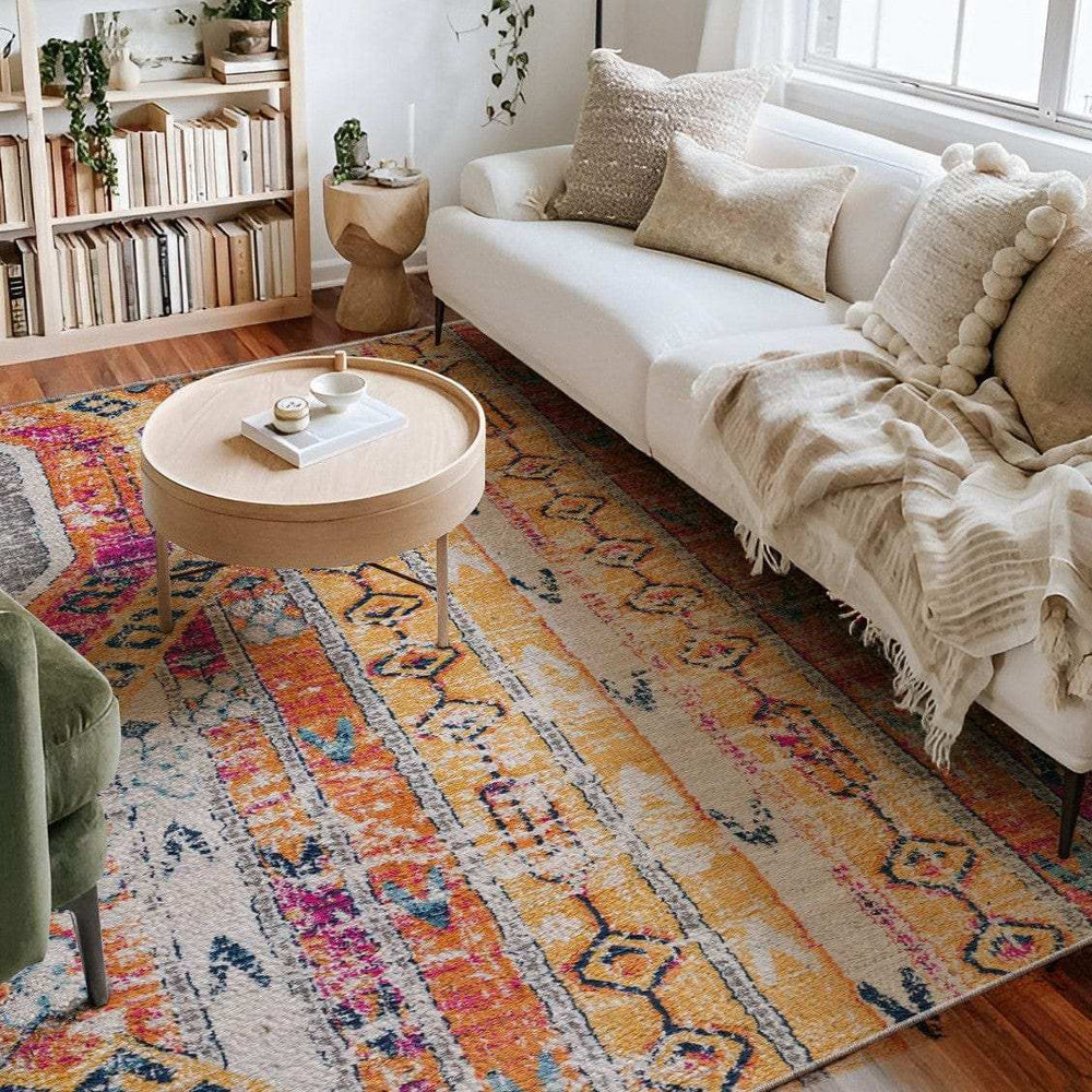 8' Runner Gold and Ivory Southwestern Runner Rug - Homeroots - Flyclothing LLC