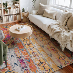 8' Runner Gold and Ivory Southwestern Runner Rug