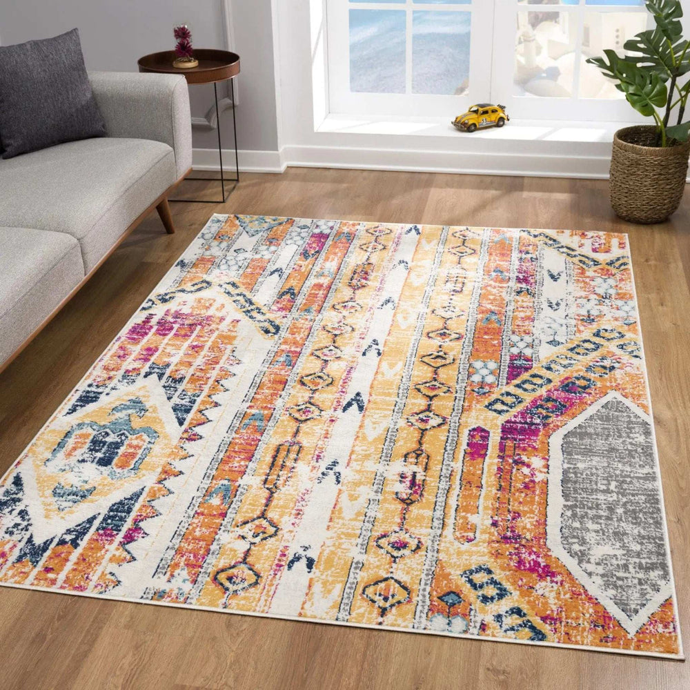4' X 6' Gold and Ivory Southwestern Area Rug - Homeroots - Flyclothing LLC