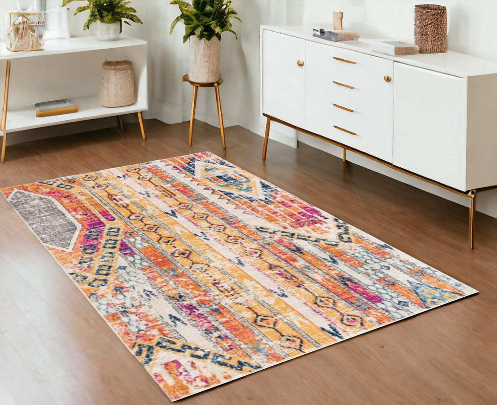 4' X 6' Gold and Ivory Southwestern Area Rug - Homeroots - Flyclothing LLC