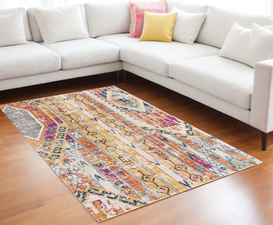 6' X 9' Gold and Ivory Southwestern Area Rug - Homeroots - Flyclothing LLC