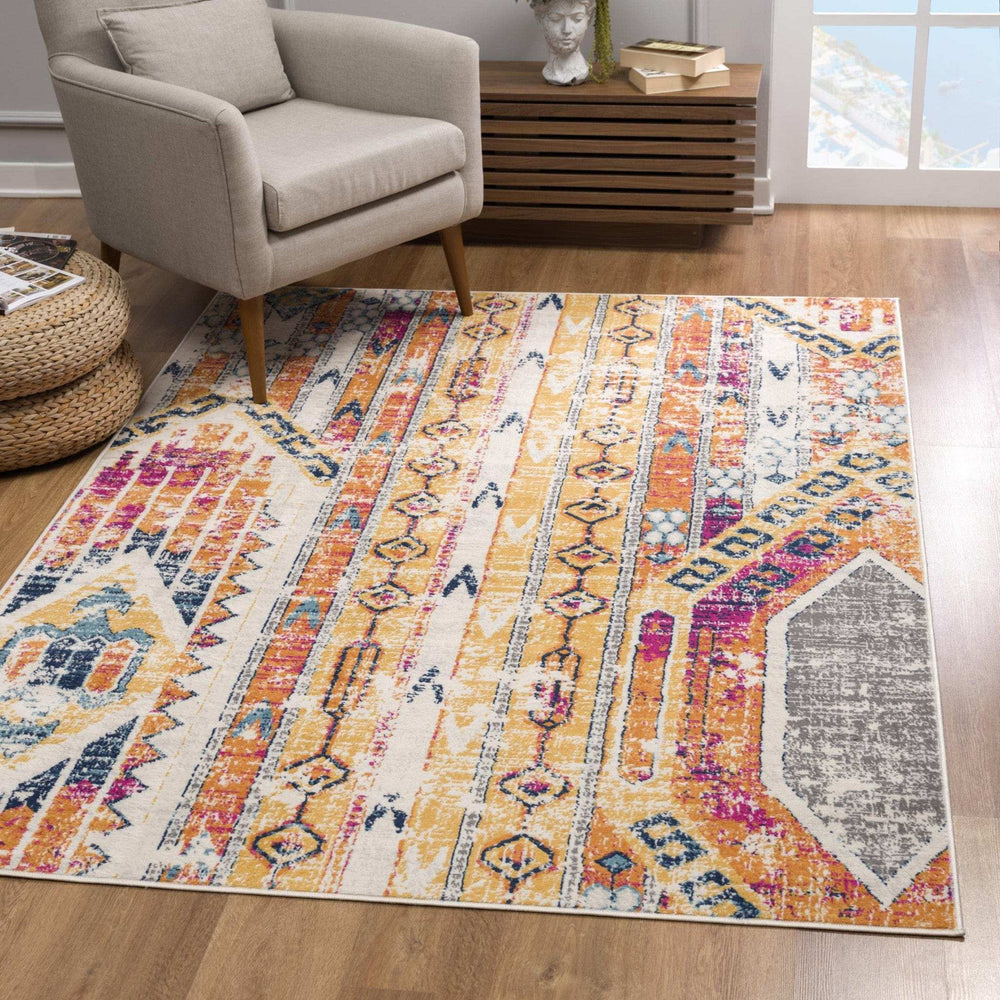 8' X 10' Gold and Ivory Southwestern Area Rug - Homeroots - Flyclothing LLC