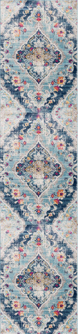 13' Runner Blue and Ivory Medallion Runner Rug - Homeroots - Flyclothing LLC