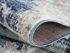15' Runner Blue and Ivory Medallion Runner Rug