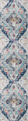 15' Runner Blue and Ivory Medallion Runner Rug