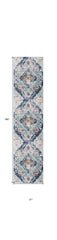 15' Runner Blue and Ivory Medallion Runner Rug
