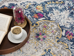15' Runner Blue and Ivory Medallion Runner Rug
