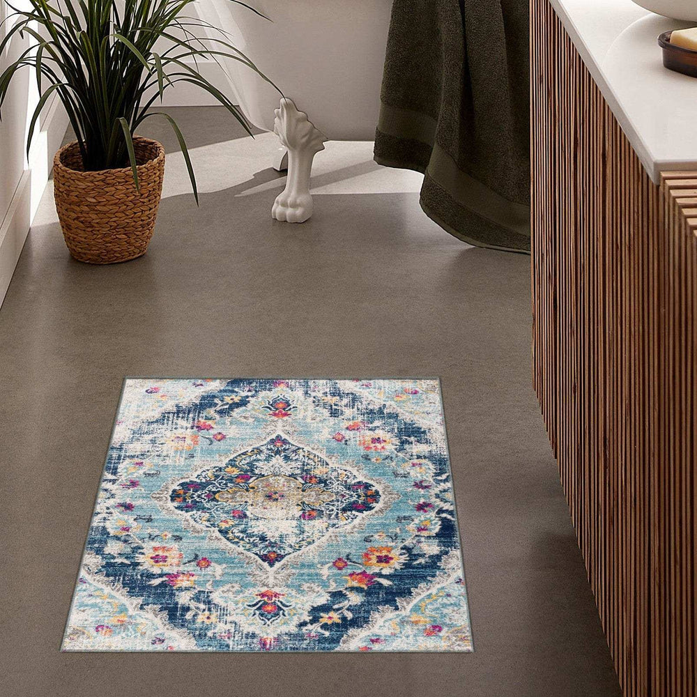 2' X 4' Blue and Ivory Medallion Area Rug - Homeroots - Flyclothing LLC