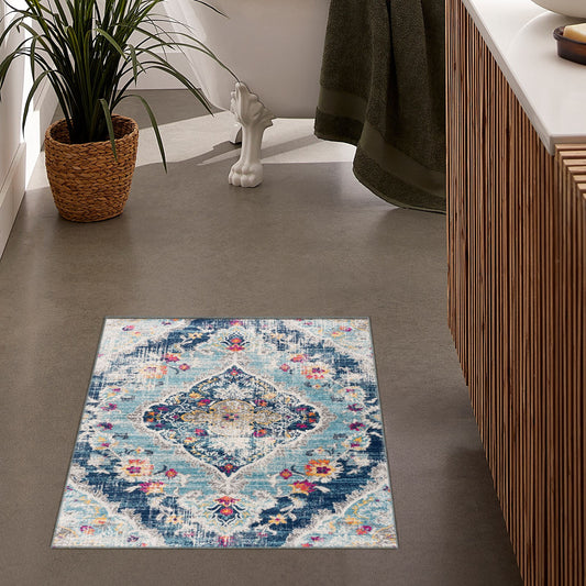 2' X 4' Blue and Ivory Medallion Area Rug