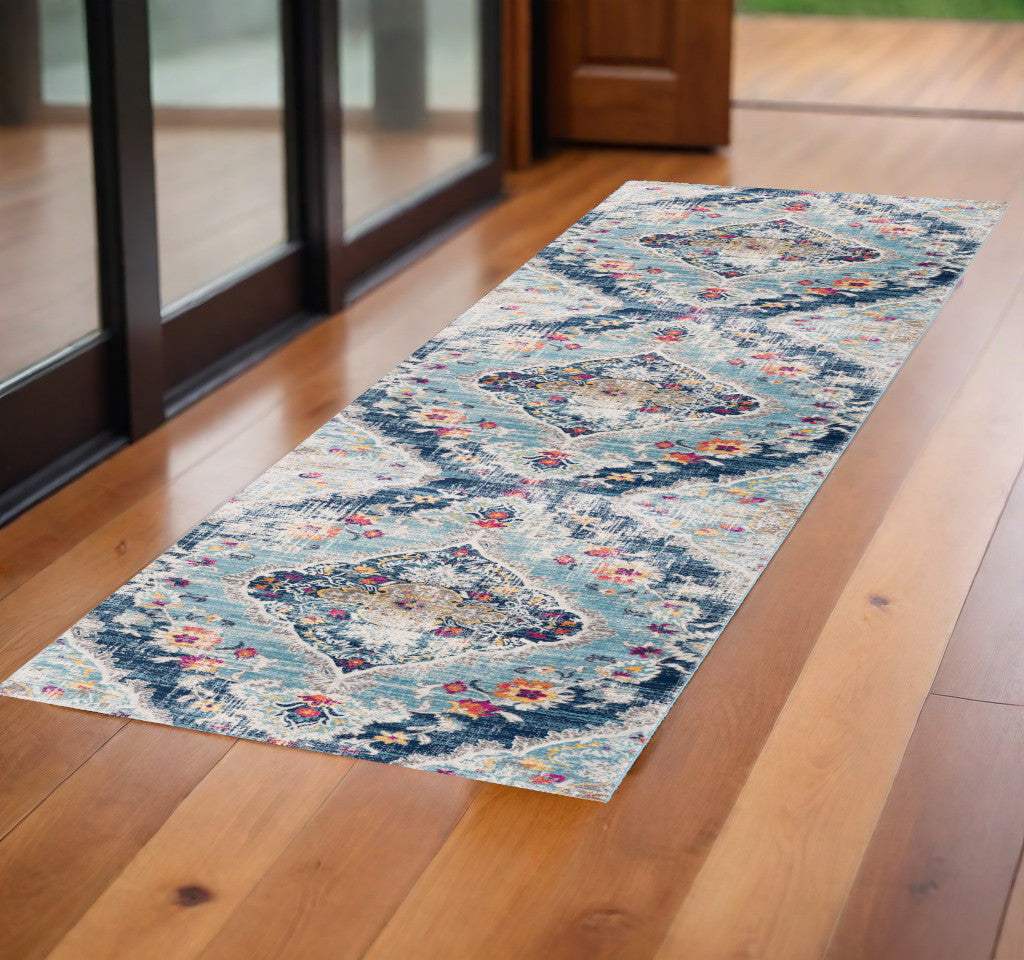 2' X 5' Blue and Ivory Medallion Area Rug - Homeroots - Flyclothing LLC