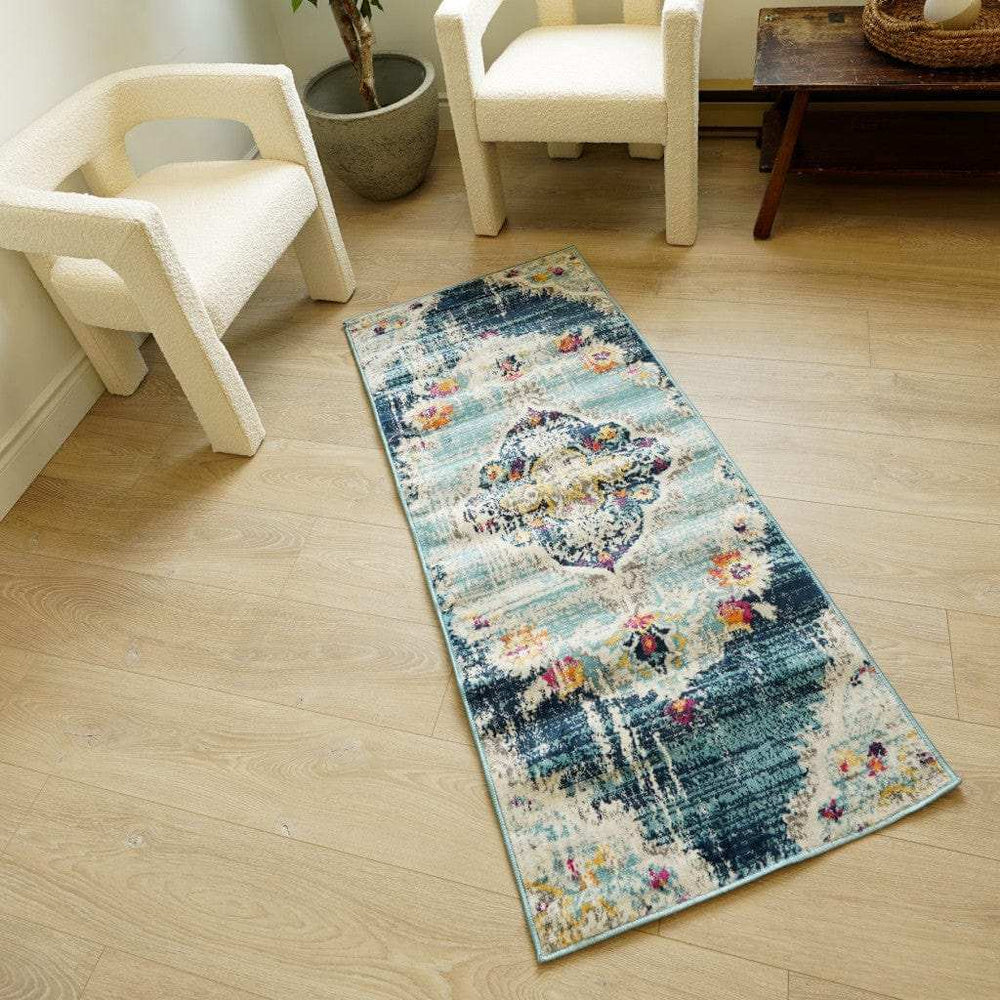 3' X 5' Blue and Ivory Medallion Area Rug - Homeroots - Flyclothing LLC