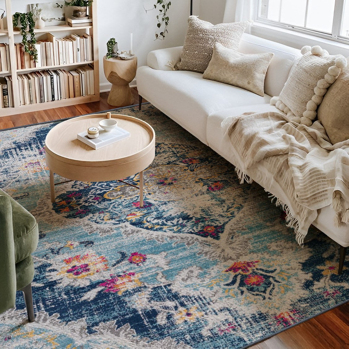 4' X 6' Blue and Ivory Medallion Area Rug