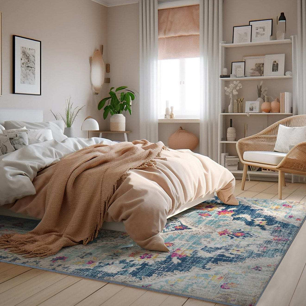 4' X 6' Blue and Ivory Medallion Area Rug - Homeroots - Flyclothing LLC