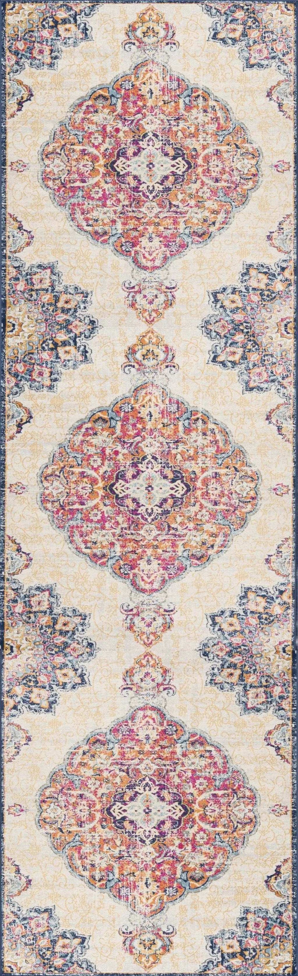 10' Runner Blue and Beige Medallion Runner Rug - Homeroots - Flyclothing LLC