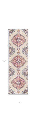 10' Runner Blue and Beige Medallion Runner Rug - Homeroots - Flyclothing LLC
