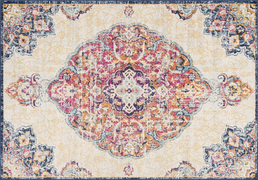 2' X 4' Blue and Beige Medallion Area Rug - Homeroots - Flyclothing LLC