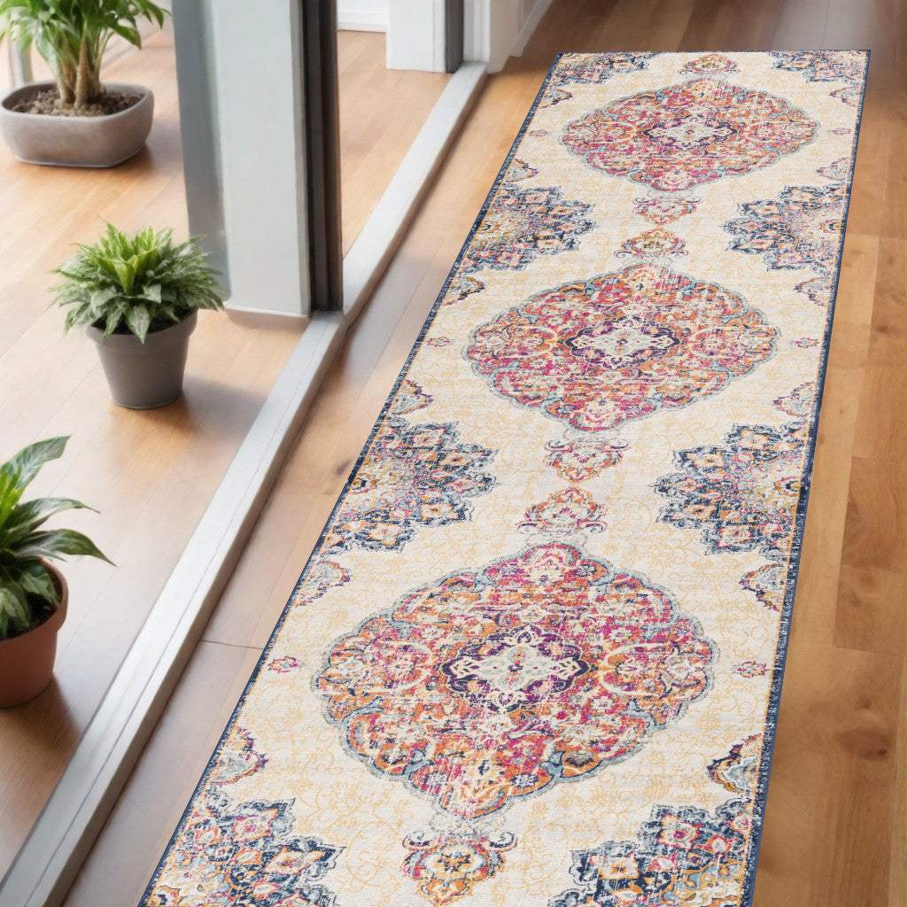 2' X 5' Blue and Beige Medallion Area Rug - Homeroots - Flyclothing LLC