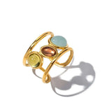 18K Gold-Plated Gemstone Open Cuff Ring - Trendsi - Flyclothing LLC