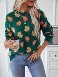 Maple Leaf Round Neck Long Sleeve Sweater - Trendsi