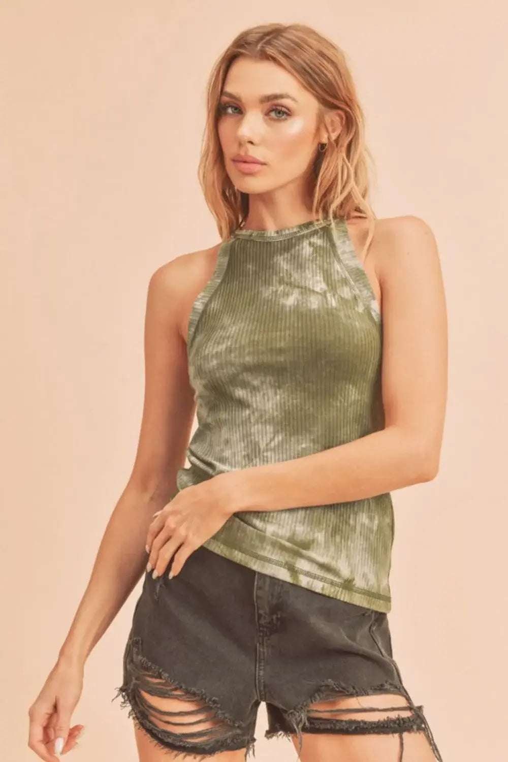 Aemi + Co Ribbed Tie-Dye Round Neck Tank - Trendsi - Flyclothing LLC