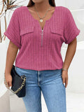 Plus Size Half Zip Short Sleeve T-Shirt - Trendsi - Flyclothing LLC