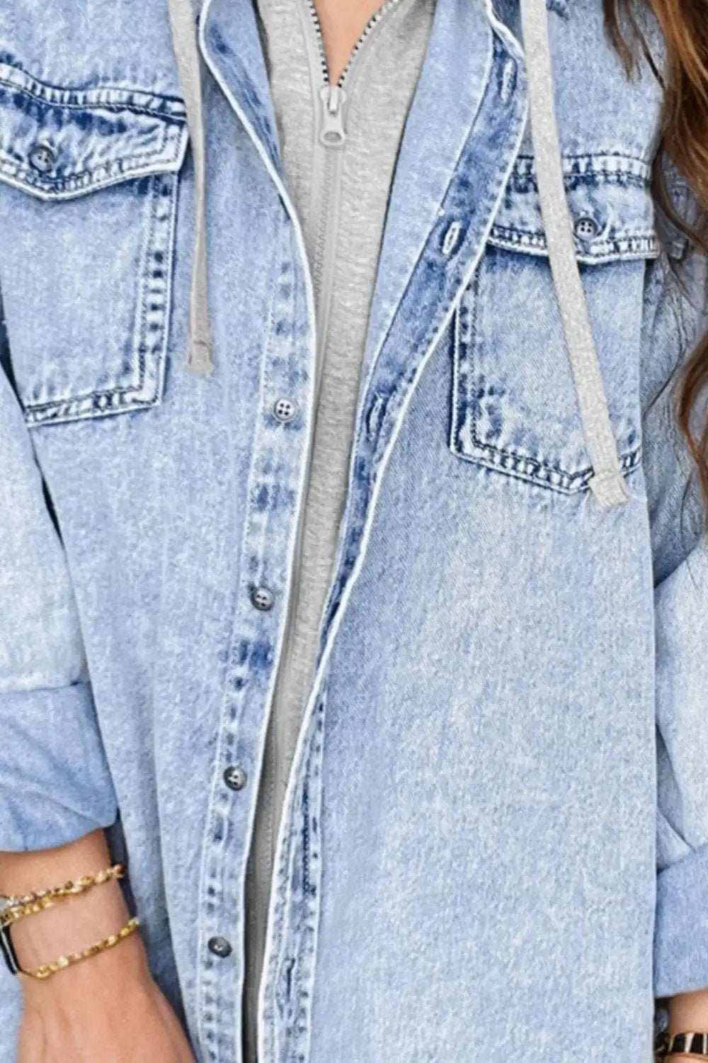 Distressed Button Up Long Sleeve Denim Jacket - Trendsi - Flyclothing LLC