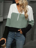 Color Block Half Zip Hooded Top - Trendsi - Flyclothing LLC