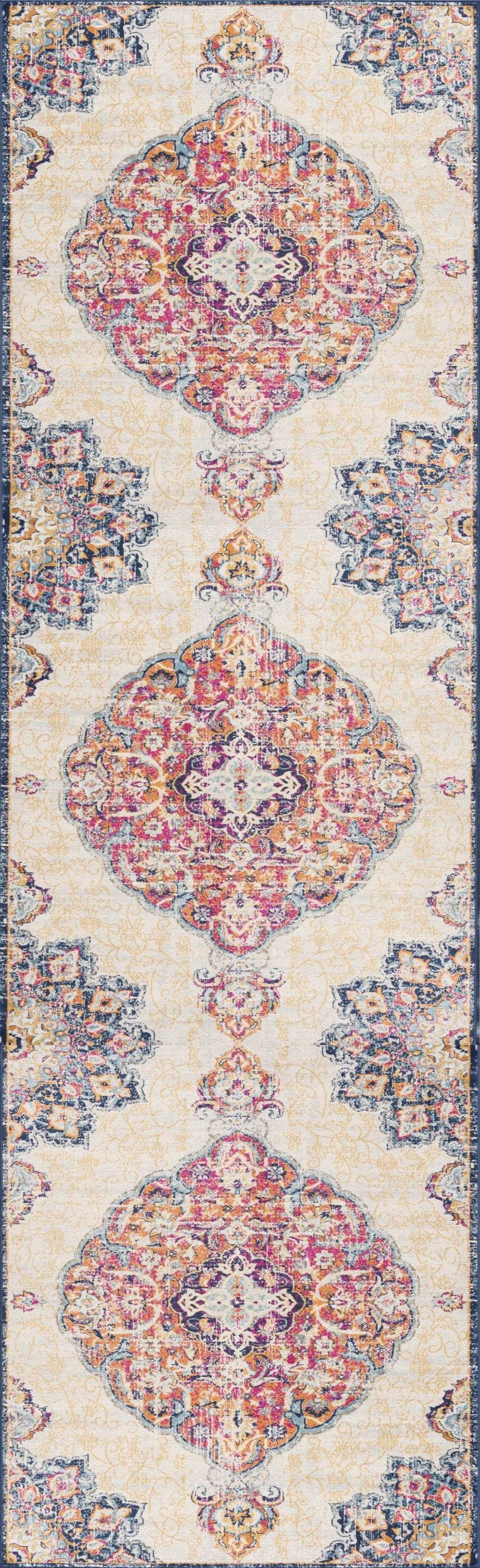 6' Runner Blue and Beige Medallion Area Rug - Homeroots - Flyclothing LLC