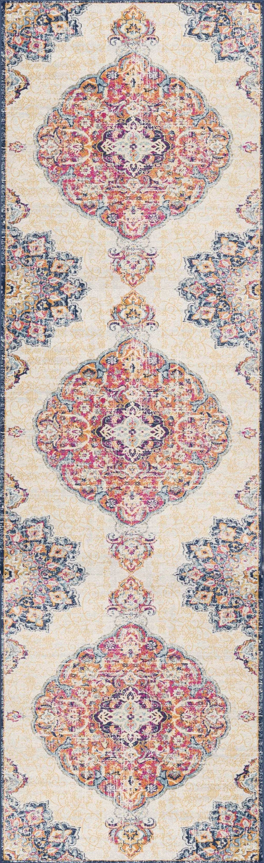 6' Runner Blue and Beige Medallion Area Rug - Homeroots - Flyclothing LLC