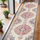 6' Runner Blue and Beige Medallion Area Rug - Homeroots