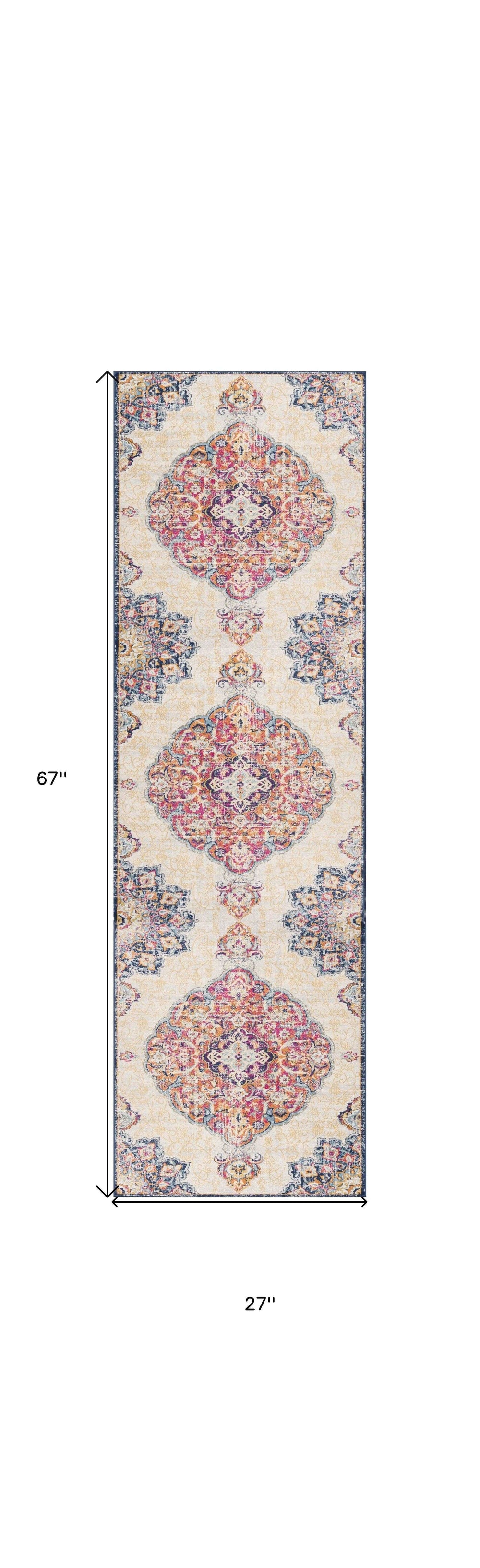 6' Runner Blue and Beige Medallion Area Rug - Homeroots - Flyclothing LLC