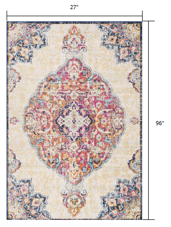 8' Runner Blue and Beige Medallion Runner Rug
