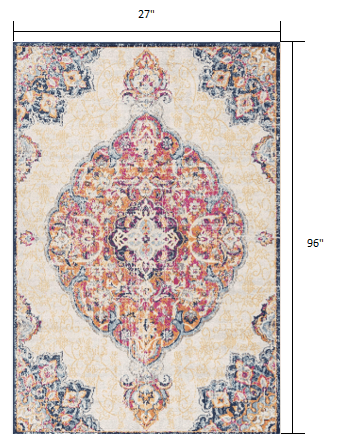8' Runner Blue and Beige Medallion Runner Rug - Homeroots - Flyclothing LLC