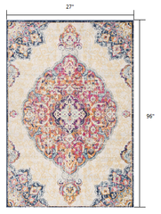 8' Runner Blue and Beige Medallion Runner Rug